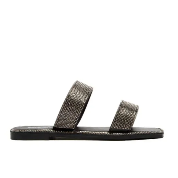 !! NEW !! Embellished Double Strap Square Toe Sandals in Black - Picture 6 of 10